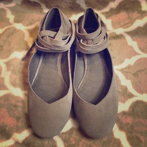 Gray Gianni Bini suede ankle tie ballet shoes